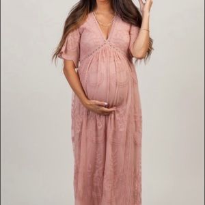 Pink blush lace maternity dress